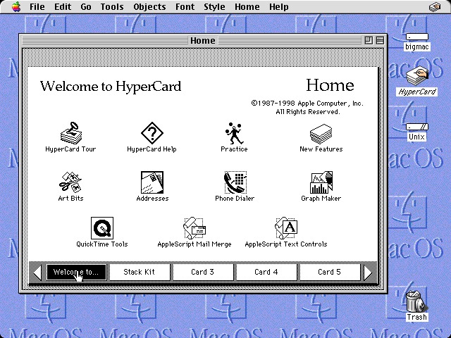 Hypercard (version 2.4.1.) Home card.